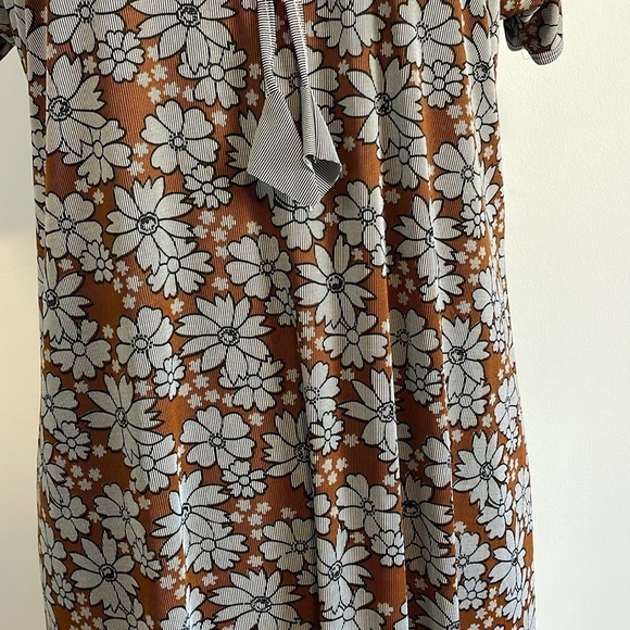 Retro Floral Nightgown PJ Boho Med Brown Maxi Stretch Dress Hippie VTG Artsy - Picture 5 of 14
